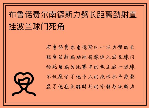 布鲁诺费尔南德斯力劈长距离劲射直挂波兰球门死角 布鲁诺费尔南德斯力劈长距离劲射直挂波兰球门死角